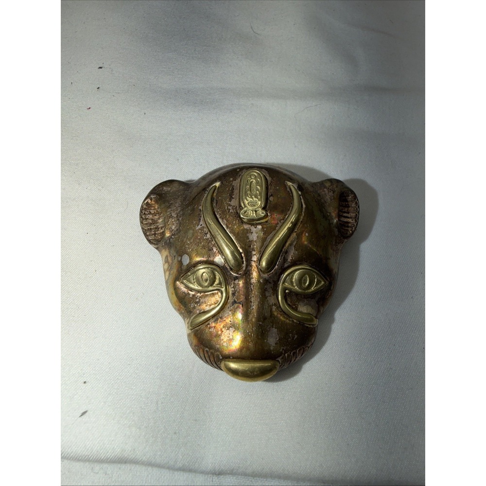 Vintage METROPOLITAN MUSEUM ART MMA 1976 EGYPTIAN LION CAT GOLD PENDANT BROOCH